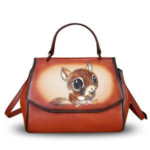 genuine leather satchel for women crossbody bags handmade vintage top handle handbags purse (red-handpainted)