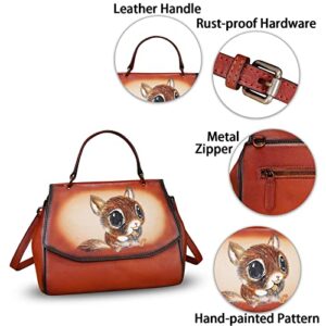 Genuine Leather Satchel for Women Crossbody Bags Handmade Vintage Top Handle Handbags Purse (Red-HandPainted)