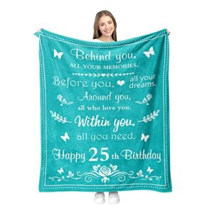 fouca 25th birthday gifts for women, happy birthday gifts for 25 year old women, best 25th gift ideas throw blankets for daughter niece bestie sister friends, 25th birthday decorations 60″ x 50″
