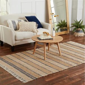 pebble & crane – aberdeen rug – woven throw rug – jute and cotton – area rug for kitchen, living room, bedroom, and more – tassel trim – 27” x 45” – grey