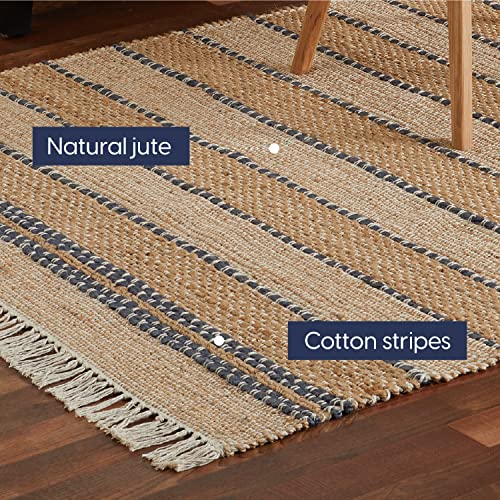 Pebble & Crane - Aberdeen Rug - Woven Throw Rug - Jute and Cotton - Area Rug for Kitchen, Living Room, Bedroom, and More - Tassel Trim - 27” x 45” - Grey