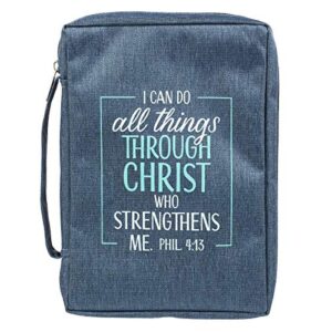 christian art gifts men/women’s bible cover i can do all things philippians 4:13, blue/turquoise canvas, medium