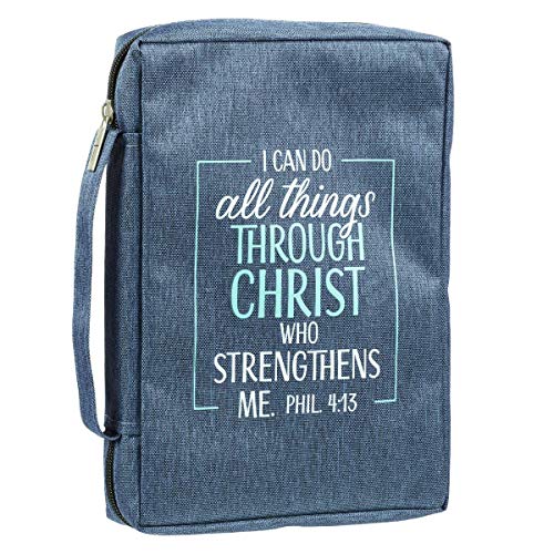 Christian Art Gifts Men/Women's Bible Cover I Can Do All Things Philippians 4:13, Blue/Turquoise Canvas, Medium