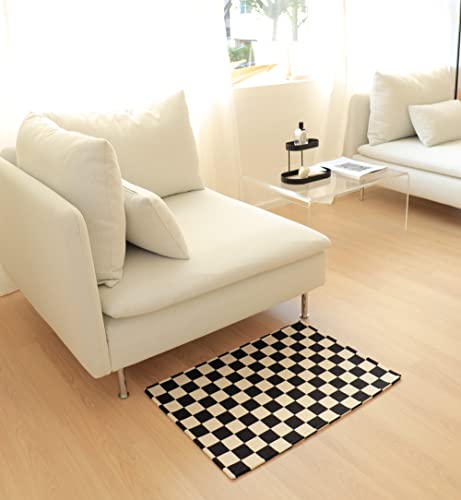 Black Check Pattern Mini Rug, Indoor Rug, Mini Rug(1.6 ft * 2.3 ft), Modern Designed Rug, Pet Rug