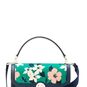 Kate Spade Lily Blooms Printed Canvas Flap Top Handle Satchel Crossbody Green