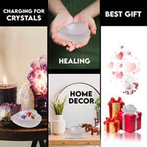 Himalayan Glow Selenite Crystal Heart Shape Bowl 10cm, Reiki Healing Medication & Home Decoration Stone, Ideal for Cleansing and Smudging Plate, White