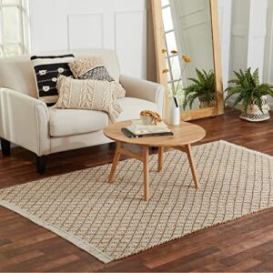 pebble & crane – exeter rug – woven throw rug – jute and cotton – area rug for kitchen, living room, bedroom, and more – solid trim – 27” x 45” – natural and beige