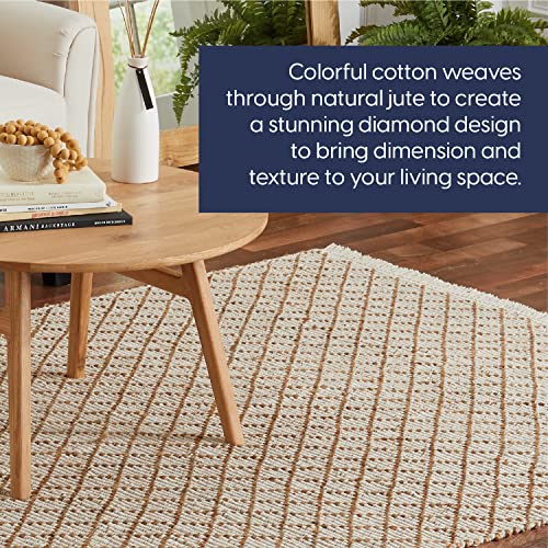 Pebble & Crane - Exeter Rug - Woven Throw Rug - Jute and Cotton - Area Rug for Kitchen, Living Room, Bedroom, and More - Solid Trim - 27” x 45” - Natural and Beige