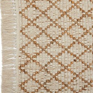 Pebble & Crane - Exeter Rug - Woven Throw Rug - Jute and Cotton - Area Rug for Kitchen, Living Room, Bedroom, and More - Solid Trim - 27” x 45” - Natural and Beige