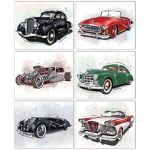 Blue River Classic Cars Wall Art Decor Prints - Set Of 6 (8x10) Inch Poster Photos, 8 x 10 Inch