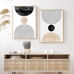 mid century modern wall art prints set of 2, neutral abstract geometric wall art boho wall art canvas mid century eoind art wall decor mid century picture artwork for home room 16×24 inch, unframed