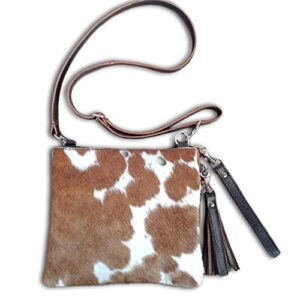 Cowhide Purse Crossbody Handbag Clutch Brown White Cow Hide Hair on Calf Hide Leather Fur | Women Cowhide Crossbody Purse Bag