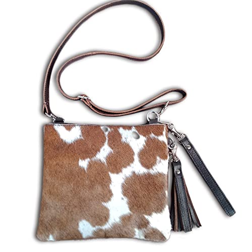 Cowhide Purse Crossbody Handbag Clutch Brown White Cow Hide Hair on Calf Hide Leather Fur | Women Cowhide Crossbody Purse Bag