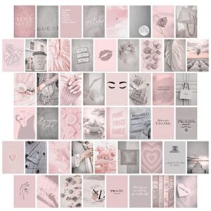 kongsy pink wall collage kit (50pcs, 4x6inch) – pink & grey room decor for girls, wall decor for bedroom, dorm