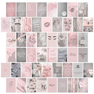 KONGSY Pink Wall Collage Kit (50pcs, 4x6inch) - Pink & Grey Room Decor for Girls, Wall Decor for Bedroom, Dorm