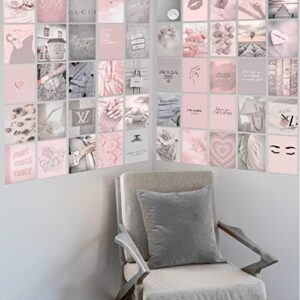 KONGSY Pink Wall Collage Kit (50pcs, 4x6inch) - Pink & Grey Room Decor for Girls, Wall Decor for Bedroom, Dorm