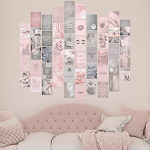KONGSY Pink Wall Collage Kit (50pcs, 4x6inch) - Pink & Grey Room Decor for Girls, Wall Decor for Bedroom, Dorm