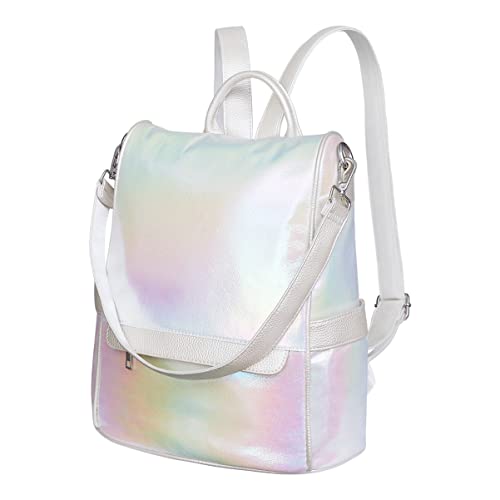 GALPADA Women Backpack Holographic Rainbow Shoulder Bag Satchel Travel Daypacks Leather Purse Anti- theft Backpack For Lady girls