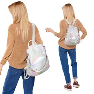 GALPADA Women Backpack Holographic Rainbow Shoulder Bag Satchel Travel Daypacks Leather Purse Anti- theft Backpack For Lady girls