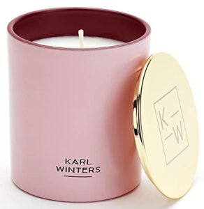 parisian rose candle | luxury candle for home | rose floral scent | high end candle made with premium rose oils | matte pink 8 oz. jar | gold lid | karl winters co (rose + gold)