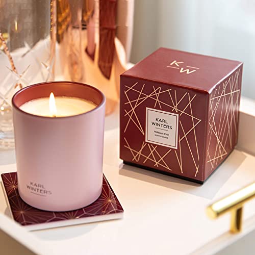 Parisian Rose Candle | Luxury Candle for Home | Rose Floral Scent | High End Candle Made With Premium Rose Oils | Matte Pink 8 oz. Jar | Gold Lid | Karl Winters Co (Rose + Gold)