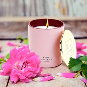 Parisian Rose Candle | Luxury Candle for Home | Rose Floral Scent | High End Candle Made With Premium Rose Oils | Matte Pink 8 oz. Jar | Gold Lid | Karl Winters Co (Rose + Gold)