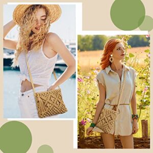 Straw Shoulder Bag Set Beach Clutch Purse Crossbody Vacation Purse Summer Clutch Purses Crossbody Shoulder Handbag Bag with 4 Pairs Earrings Rattan Boho Earrings for Women Girl