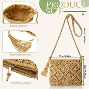 Straw Shoulder Bag Set Beach Clutch Purse Crossbody Vacation Purse Summer Clutch Purses Crossbody Shoulder Handbag Bag with 4 Pairs Earrings Rattan Boho Earrings for Women Girl