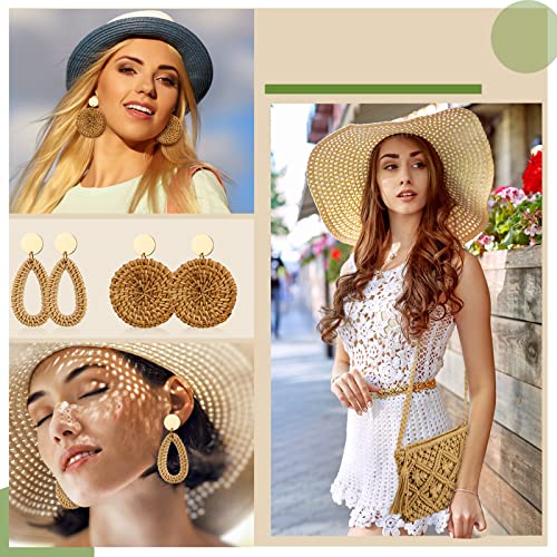 Straw Shoulder Bag Set Beach Clutch Purse Crossbody Vacation Purse Summer Clutch Purses Crossbody Shoulder Handbag Bag with 4 Pairs Earrings Rattan Boho Earrings for Women Girl