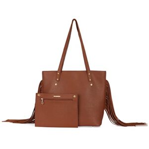 montana west fringe tote bag for women vegan leather large purse for work brown