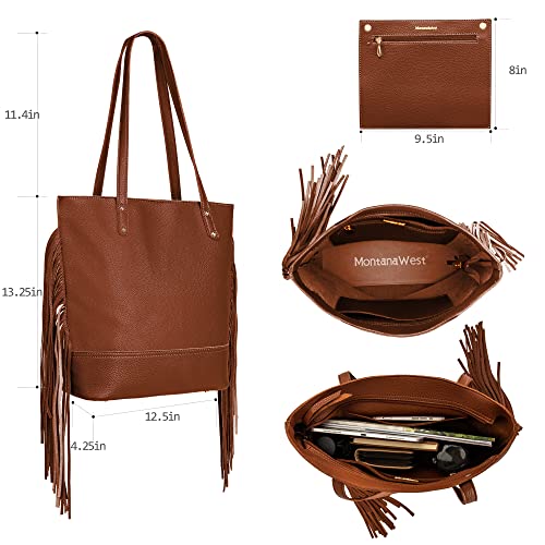 Montana West Fringe Tote Bag for Women Vegan Leather Large Purse for Work Brown