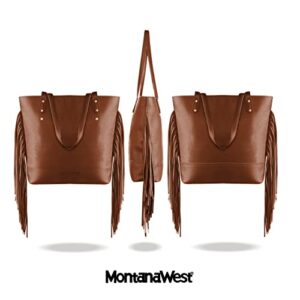 Montana West Fringe Tote Bag for Women Vegan Leather Large Purse for Work Brown