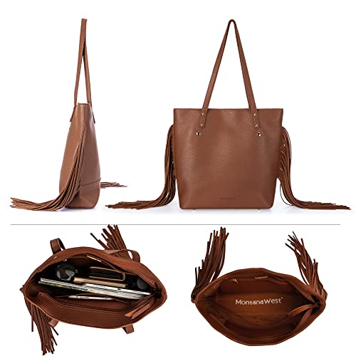 Montana West Fringe Tote Bag for Women Vegan Leather Large Purse for Work Brown