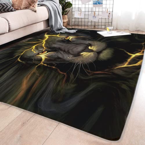 RUI＆TONG Black and Gold Lion Animal Theme Interior Doormat Front Area Rug, Absorbent Non Slip Entry Rug, 39x60inches( 100x150cm)
