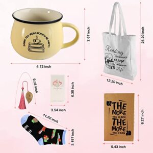 Book Lovers Gifts For Women, Teacher Appreciation Gifts, Christmas Gifts- Includes a Canvas Tote Bag, Personal Mug, Bookmark, Reading Notebook, Funny Socks and a Lovely Greeting Card (6 pieces) … …