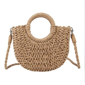 KUANG! Women Straw Beach Tote Handbag Hobo Round Handle Summer Handwoven Bags Small Purse with Strap