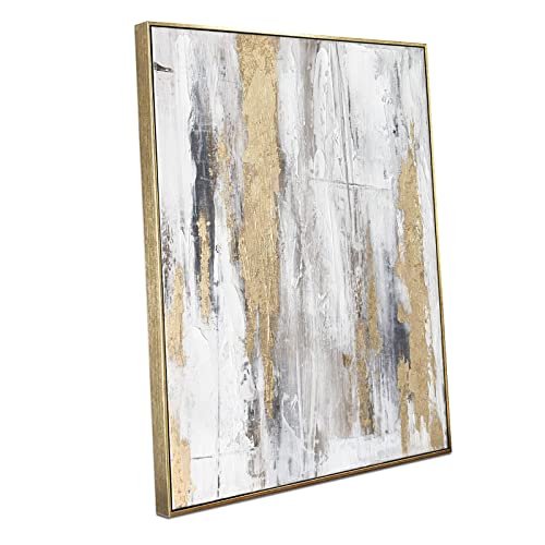 Zessonic Abstract wall art with Gold foil - Gold and grey canvas artwork print with glitter texture for modern style decor，Framed, Ready to hang