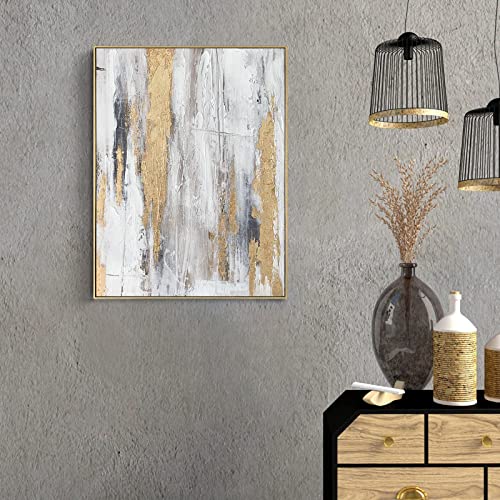 Zessonic Abstract wall art with Gold foil - Gold and grey canvas artwork print with glitter texture for modern style decor，Framed, Ready to hang