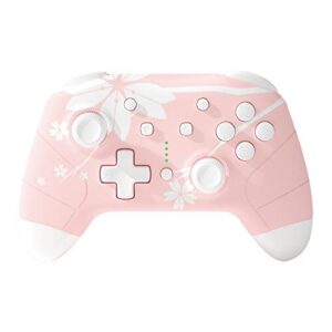 mytrix updated wireless pro controllers for nintendo switch, windows pc ios android steam/steam deck, sakura pink bluetooth controller with programmable, wake-up, headphone jack, auto-fire turbo, motion, vibration