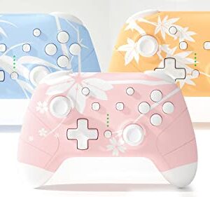 Mytrix Updated Wireless Pro Controllers for Nintendo Switch, Windows PC iOS Android Steam/Steam Deck, Sakura Pink Bluetooth Controller with Programmable, Wake-Up, Headphone Jack, Auto-Fire Turbo, Motion, Vibration