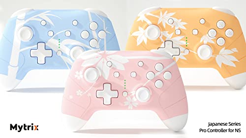 Mytrix Updated Wireless Pro Controllers for Nintendo Switch, Windows PC iOS Android Steam/Steam Deck, Sakura Pink Bluetooth Controller with Programmable, Wake-Up, Headphone Jack, Auto-Fire Turbo, Motion, Vibration