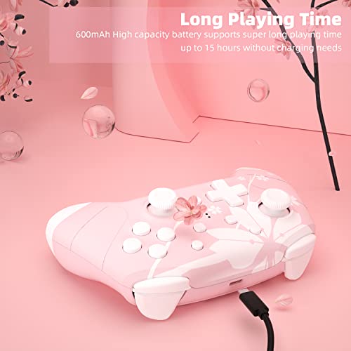 Mytrix Updated Wireless Pro Controllers for Nintendo Switch, Windows PC iOS Android Steam/Steam Deck, Sakura Pink Bluetooth Controller with Programmable, Wake-Up, Headphone Jack, Auto-Fire Turbo, Motion, Vibration