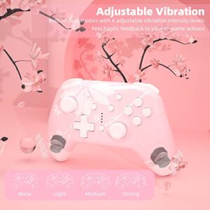 Mytrix Updated Wireless Pro Controllers for Nintendo Switch, Windows PC iOS Android Steam/Steam Deck, Sakura Pink Bluetooth Controller with Programmable, Wake-Up, Headphone Jack, Auto-Fire Turbo, Motion, Vibration