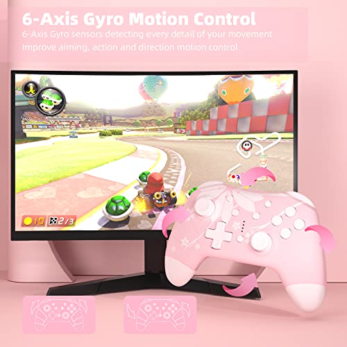 Mytrix Updated Wireless Pro Controllers for Nintendo Switch, Windows PC iOS Android Steam/Steam Deck, Sakura Pink Bluetooth Controller with Programmable, Wake-Up, Headphone Jack, Auto-Fire Turbo, Motion, Vibration