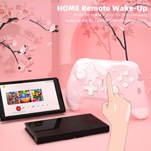 Mytrix Updated Wireless Pro Controllers for Nintendo Switch, Windows PC iOS Android Steam/Steam Deck, Sakura Pink Bluetooth Controller with Programmable, Wake-Up, Headphone Jack, Auto-Fire Turbo, Motion, Vibration