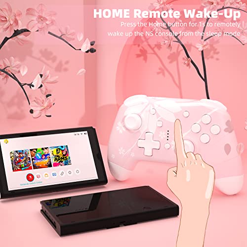 Mytrix Updated Wireless Pro Controllers for Nintendo Switch, Windows PC iOS Android Steam/Steam Deck, Sakura Pink Bluetooth Controller with Programmable, Wake-Up, Headphone Jack, Auto-Fire Turbo, Motion, Vibration