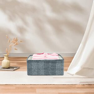 ANMINY 2PCS Storage Bins Set Foldable Cotton Linen Open Storage Baskets Box with Handles Washable PP Plastic Board Plaid Pattern Decorative Nursery Baby Kid Clothes Laundry Organizer - Gray, Medium