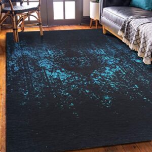 vernal machine washable non slip area rug for living room, bedroom, dining room pet friendly high traffic non-shedding rugs vallejo persian design carpets 4 x 6 feet black/blue