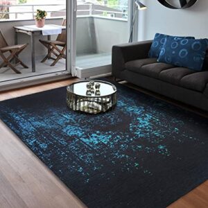 Vernal Machine Washable Non Slip Area Rug for Living Room, Bedroom, Dining Room Pet Friendly High Traffic Non-Shedding Rugs Vallejo Persian Design Carpets 4 X 6 Feet Black/Blue