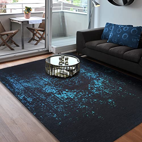 Vernal Machine Washable Non Slip Area Rug for Living Room, Bedroom, Dining Room Pet Friendly High Traffic Non-Shedding Rugs Vallejo Persian Design Carpets 4 X 6 Feet Black/Blue